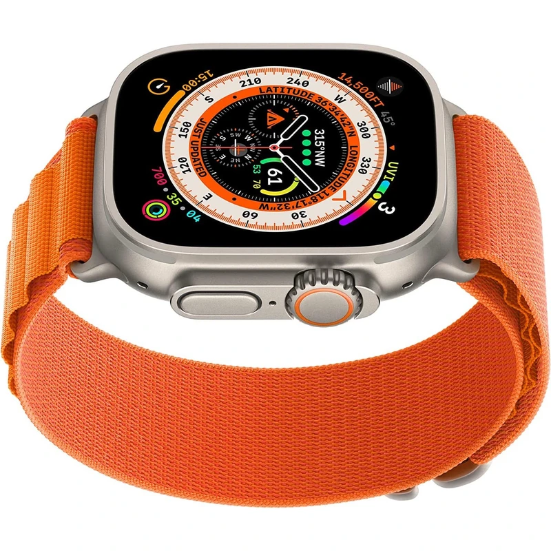 ساعت هوشمند اپل مدل Ultra 49 mm Alpine Loop دارای قابلیت های صفحه نمایش لمسی، کنترل سطح اکسیژن خون، قابلیت مکالمه از طریق بلوتوث بند برزنت - Image 2